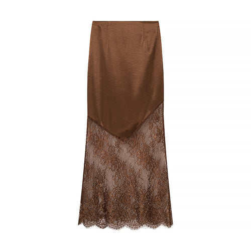 Kvinnens elegante maxi skjørt med transparent blonder og stilfull sateng topp Skjora