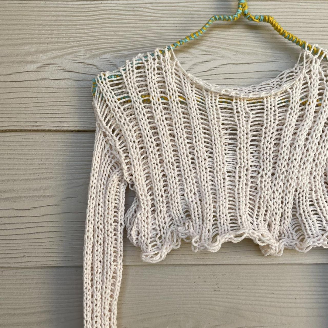 Dame heklede Crop-Top med åpne ermer og avslappet design Skjora