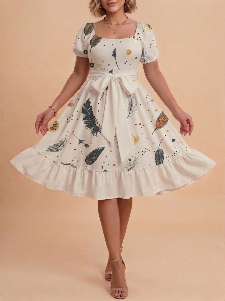 Damen Midikleid mit verspieltem Druck und tailliertem Schnitt Skjora