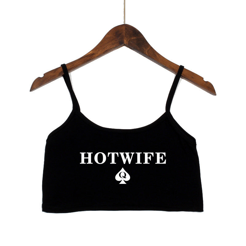 Dame Crop-Top med moderne skrifter og justerbare stropper Skjora