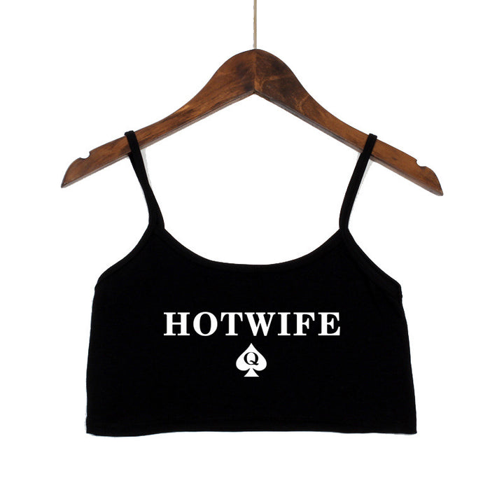 Dame Crop-Top med moderne skrifter og justerbare stropper Skjora