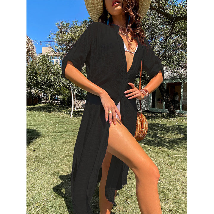 Damen lässiges Sommerkleid mit durchgehender Knopfleiste und seitlichen Taschen Skjora