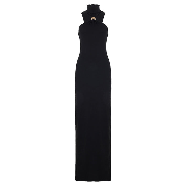 Dame kveldsdrakt med stilig halterneck-design og elegant silhuett Skjora