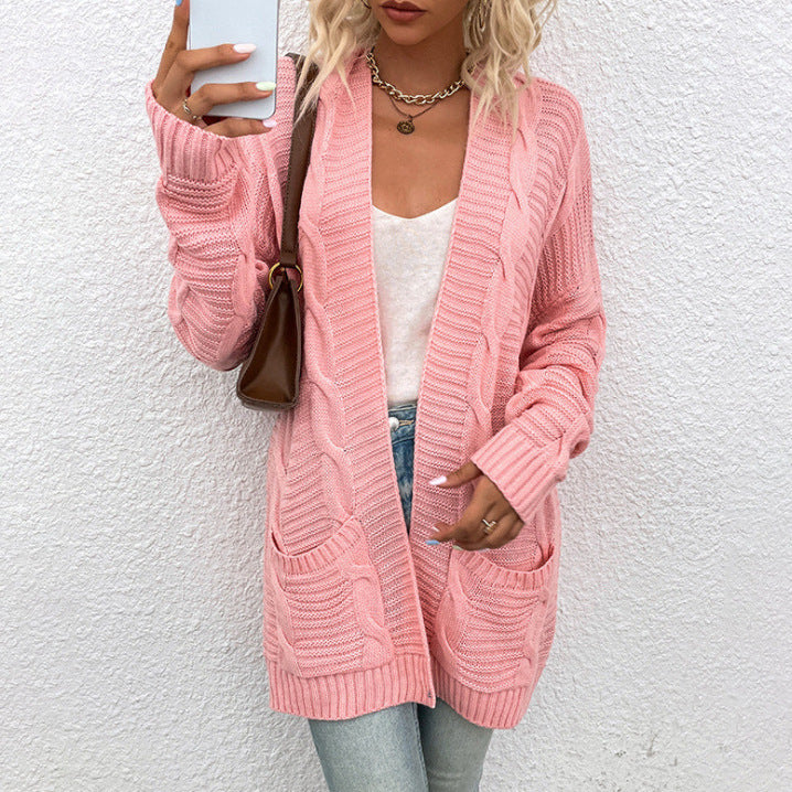 Kvinne chunky strikk cardigan med lommer og åpen frontdesign Skjora