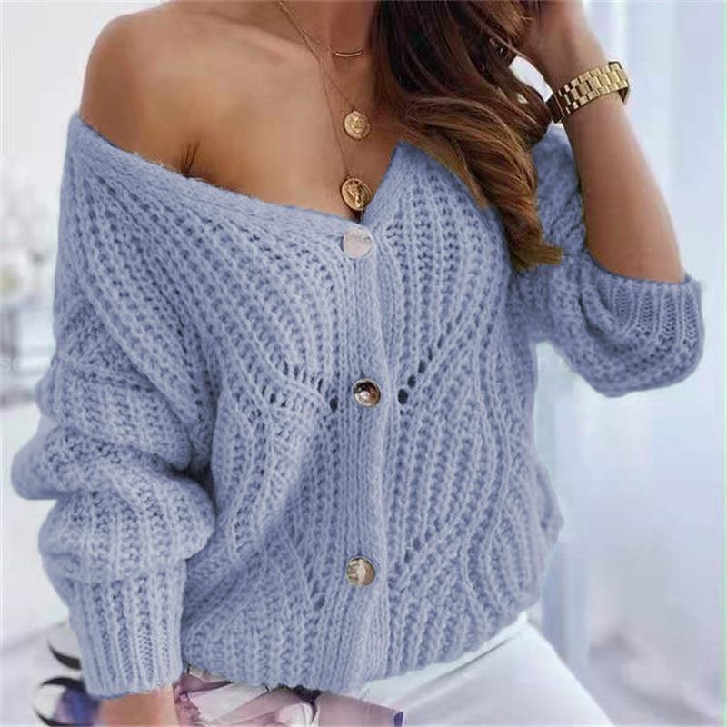 Dame chunky strikk cardigan med fordelaktig åpen design og dekorative knappedetaljer Skjora