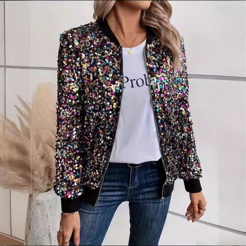 Dames funksjonell jakke med glitrende paljettdesign og komfortable mansjetter Skjora