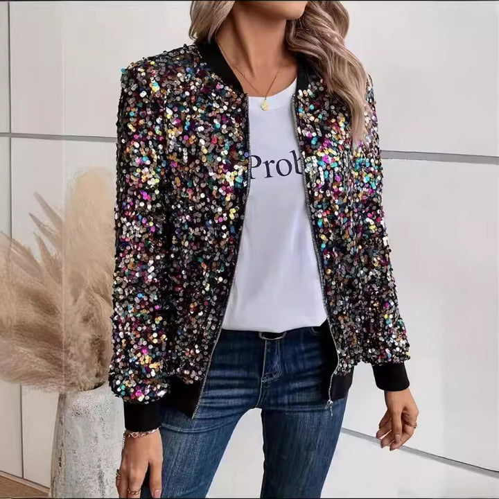 Dames funksjonell jakke med glitrende paljettdesign og komfortable mansjetter Skjora