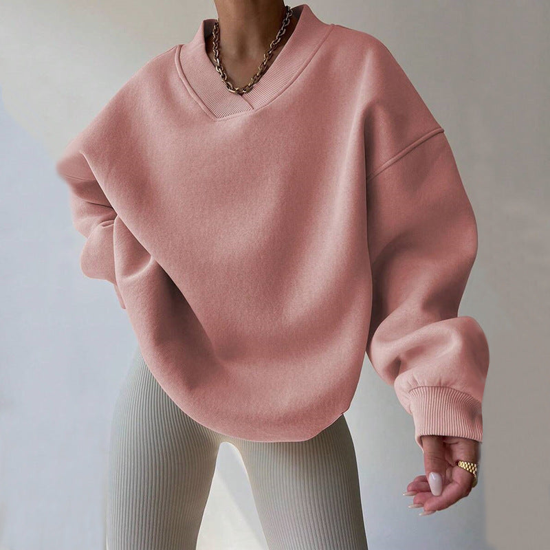 Damer Oversized Sweatshirt med V-hals og brede manchetter Skjora