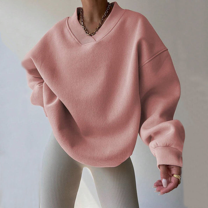 Damer Oversized Sweatshirt med V-hals og brede manchetter Skjora