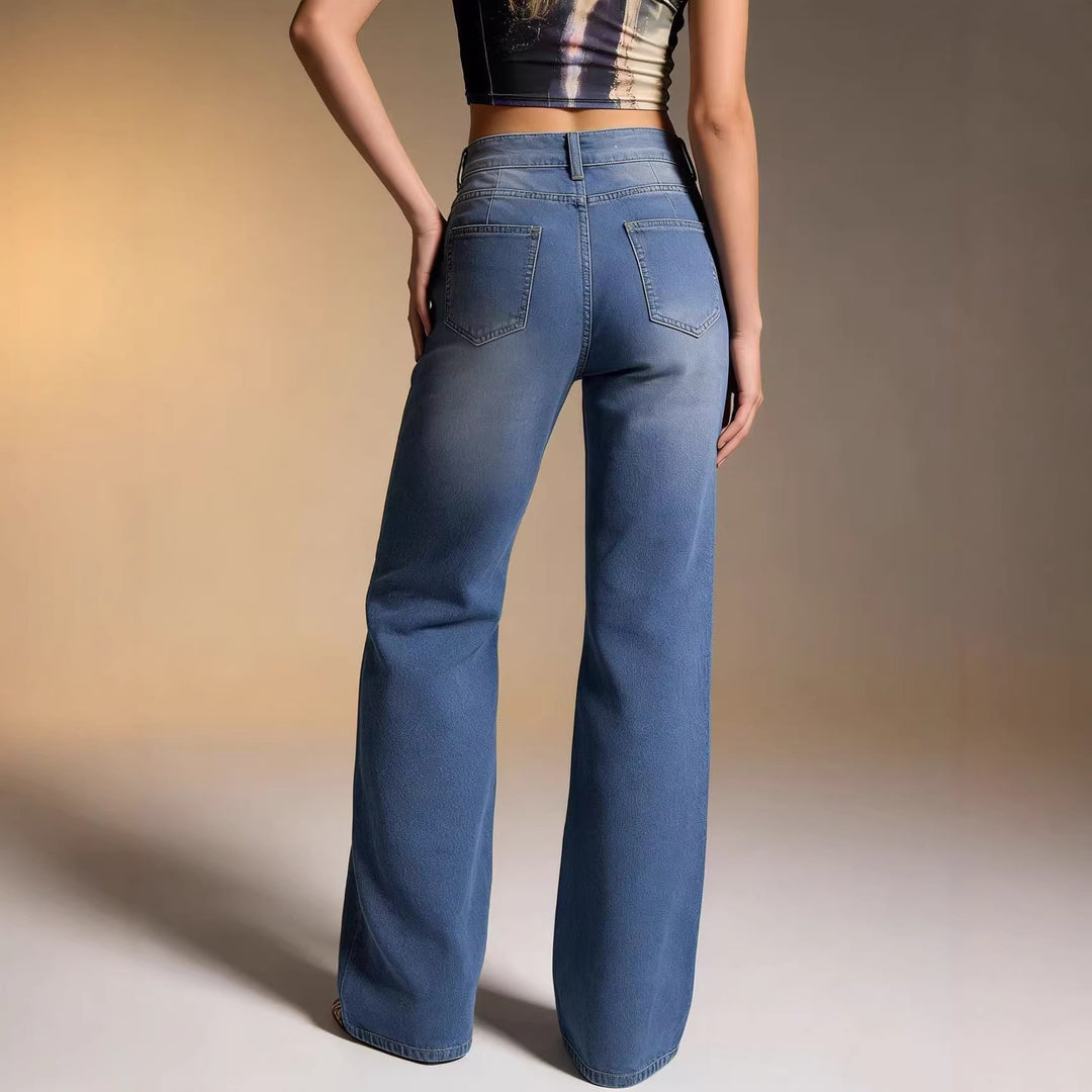 Women's baggy denim jeans with vintage wash and high waist Skjora
