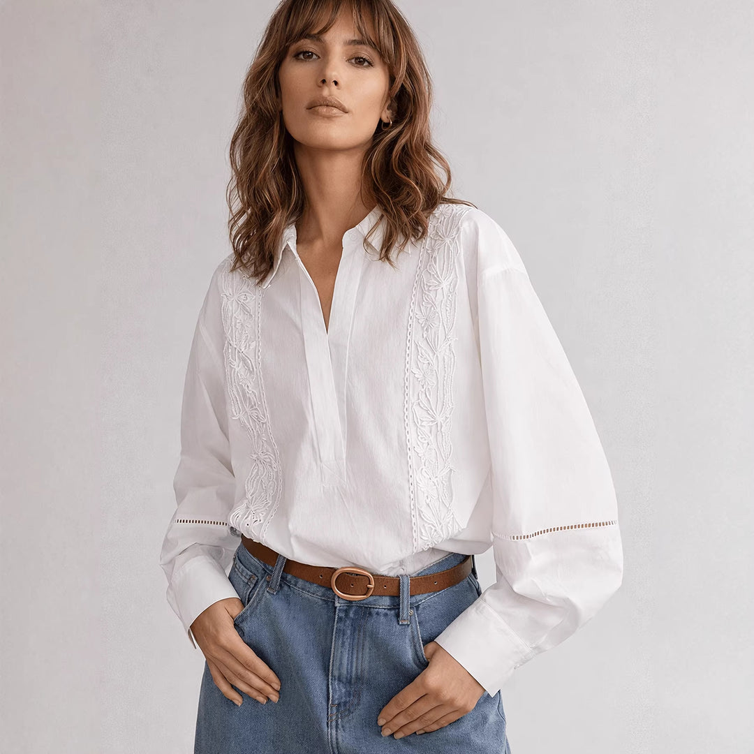 Ladies' Elegant Blouse with fine embroidery details Skjora