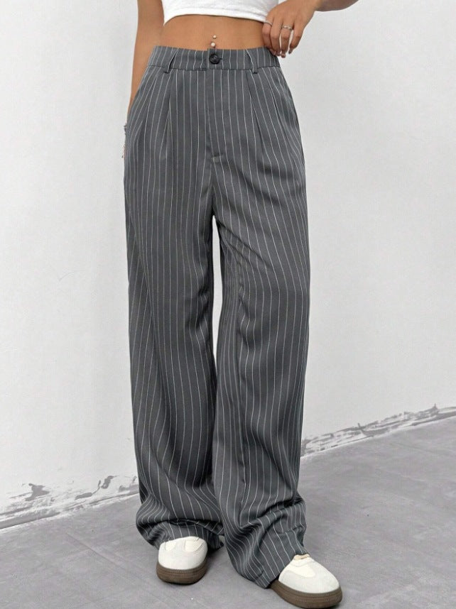 Dame Elegant og bredt stoffbukse med stripemønster Skjora