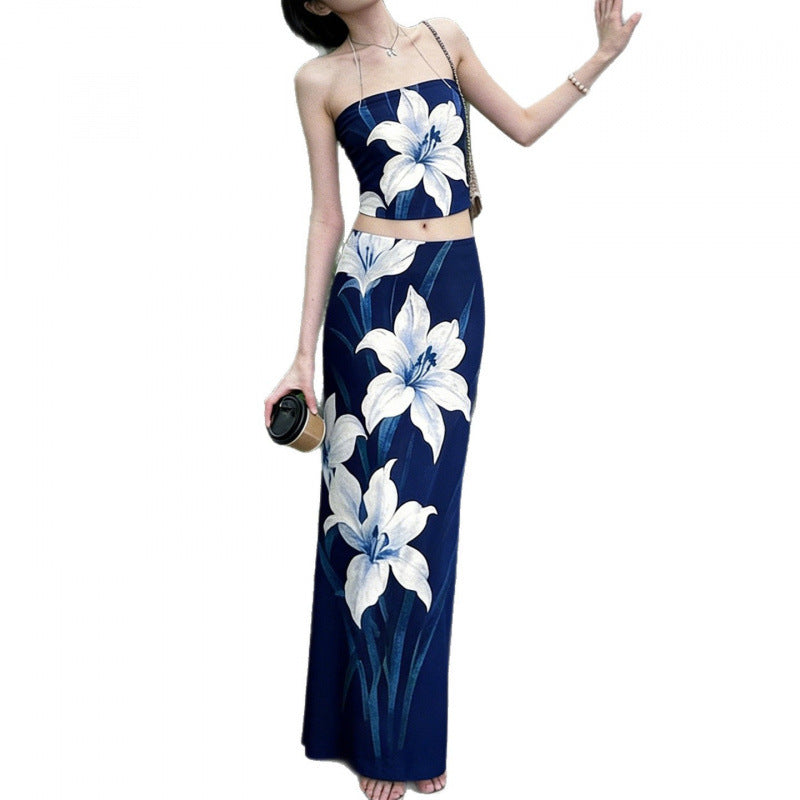 Dame Elegant Maxi Kjole med blomstret design og taillering Skjora