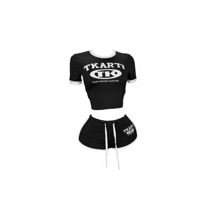 Dame Sporty Korte-Ermetopp og Shorts Sett i Moderne Design Skjora