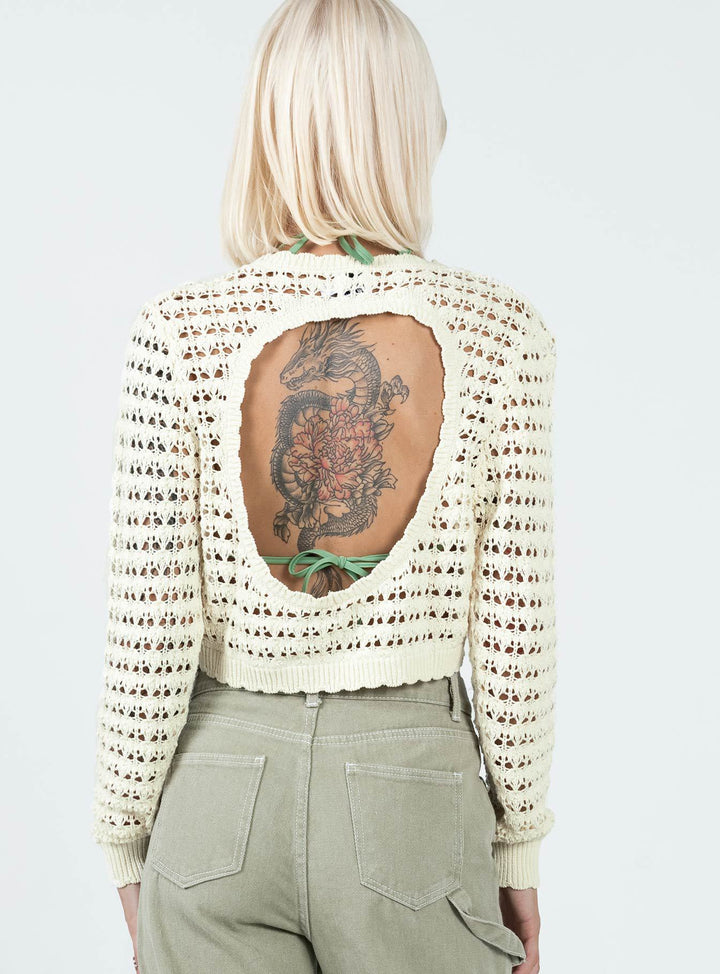 Dame heklet Crop-Top med moderne hullstruktur Skjora