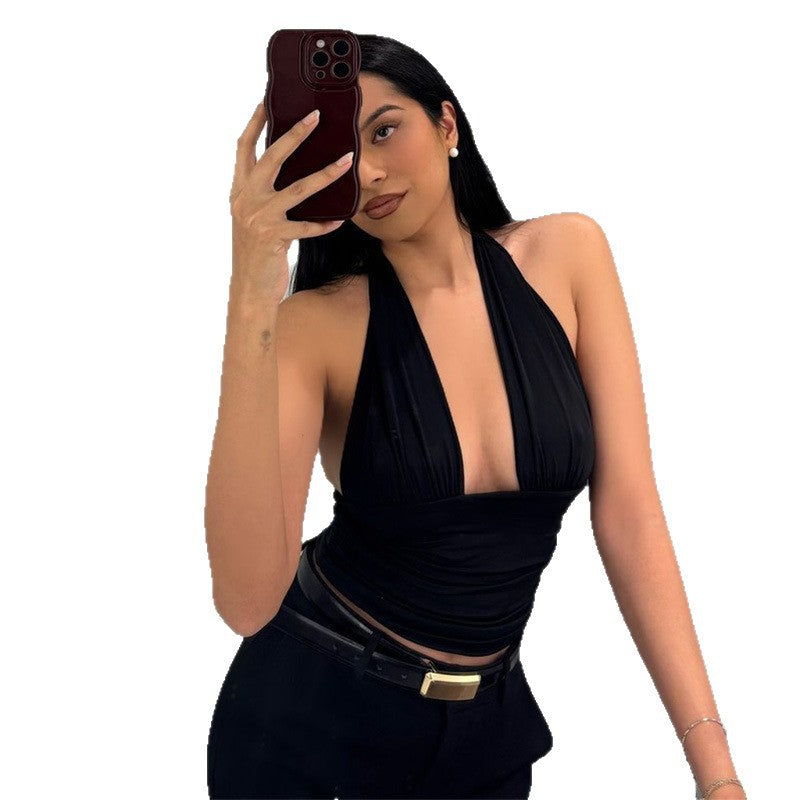 Dame Elegant Crop-top med dyp V-hals og innpakningsdetaljer Skjora
