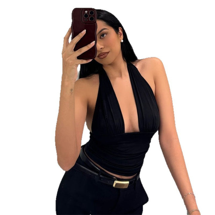 Dame Elegant Crop-top med dyp V-hals og innpakningsdetaljer Skjora
