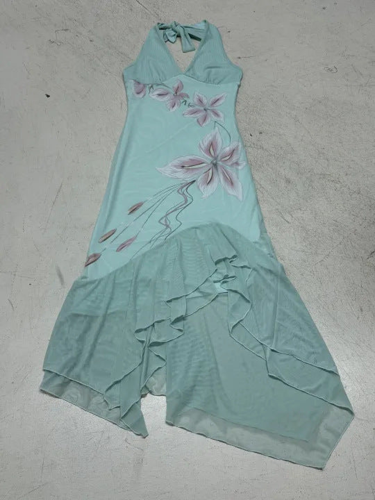 Dame Elegant Maxikjole med blomstermønster og asymmetrisk søm Skjora