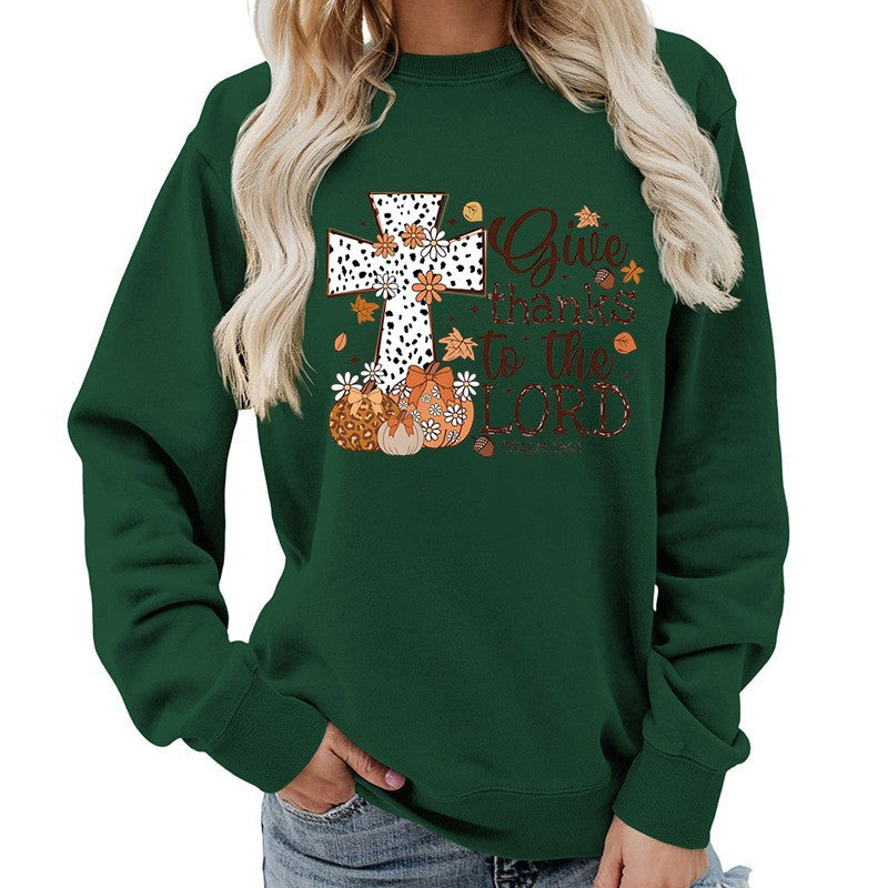 Kvinne sweatshirt med kreativt kryssprint og høstdesign Skjora