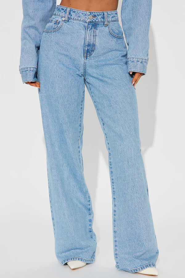 Damer Vidde Høy Midje Jeans med klassisk snitt og frynsete sømmer Skjora