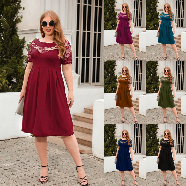 Dame Elegant kjole med blondeermer og svingende skjørt Skjora