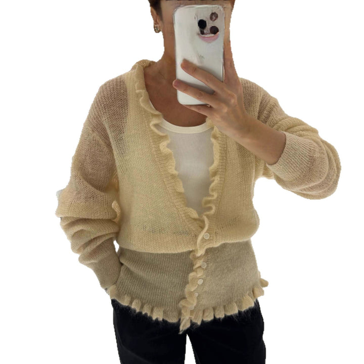 Dame cardigan med lekent volangdesign Skjora