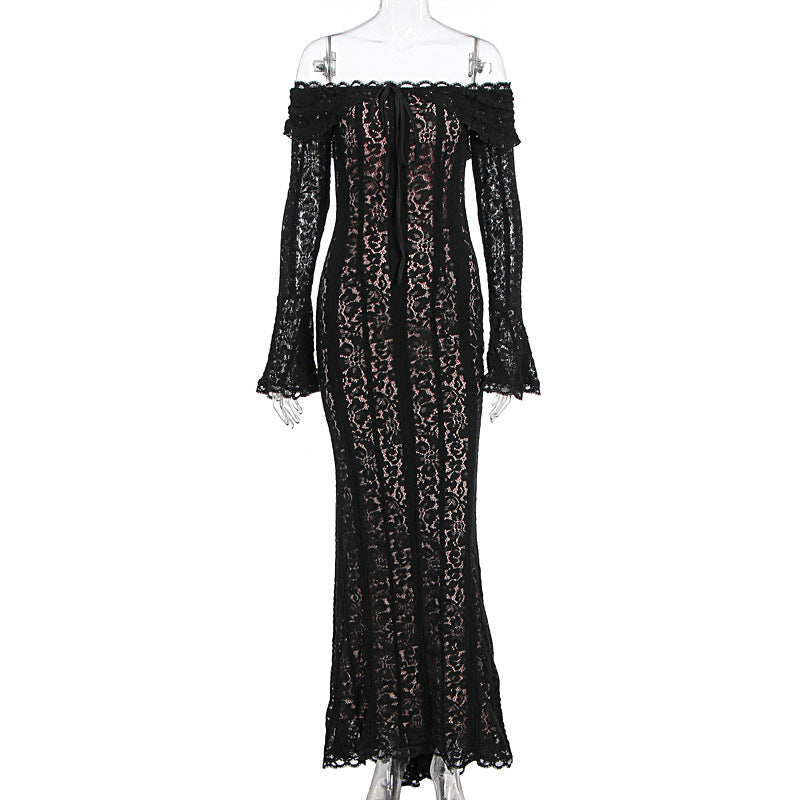 Dame Elegant spisskjole i figurnær passform med off-shoulder design Skjora