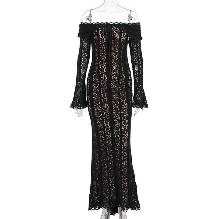 Dame Elegant spisskjole i figurnær passform med off-shoulder design Skjora