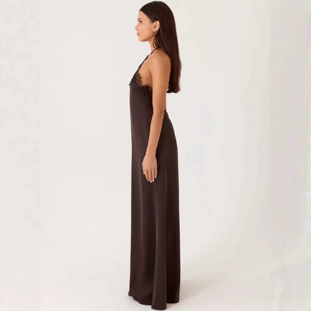 Dame Elegant Maxi Kjole med sofistikert blonde bustier og flytende stoff
