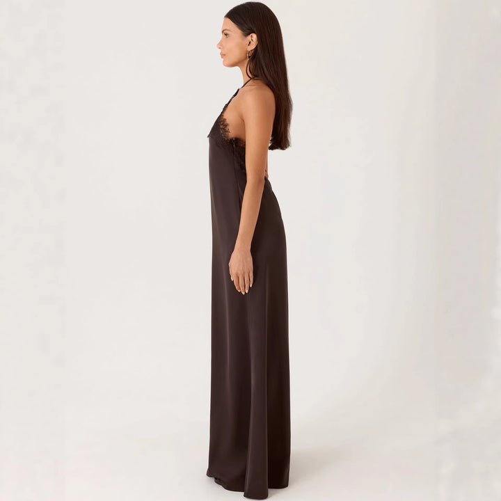 Dame Elegant Maxi Kjole med sofistikert blonde bustier og flytende stoff
