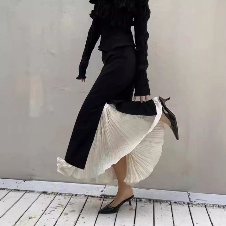 Dame Elegant Maxi-Skjørt med sidekanter og lagdelt utseende Skjora