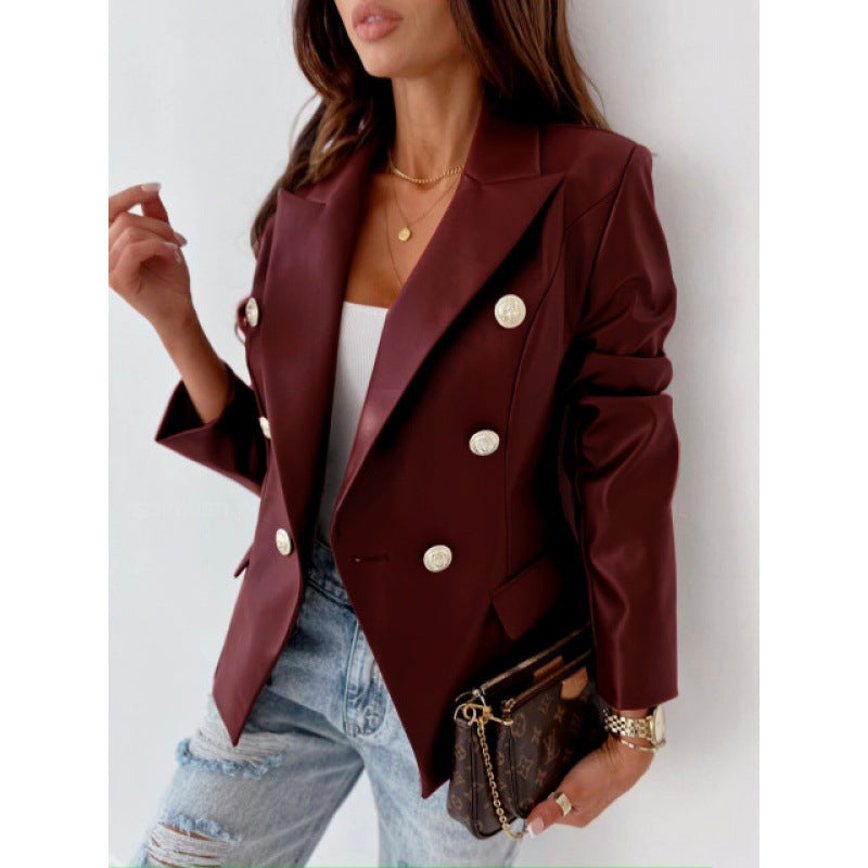 Damer Faux Lær Blazer Skjora