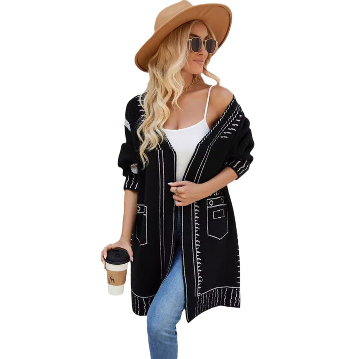 Kvinnelig cardigan med moteriktig mønster og elegant V-hals Skjora