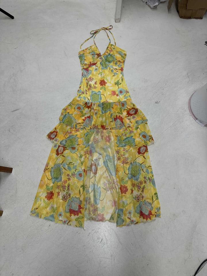 Damer flytende Maxi-kjole med blomsterprint og volanger Skjora