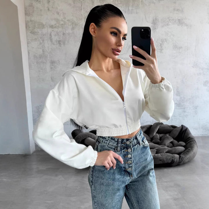 Damer cropped hoodie jakke med elastisk midje og avslappet snitt Skjora