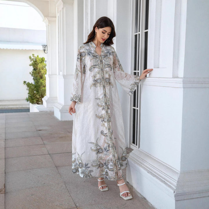 Damer Elegant Kaftan med blomstermønster og gjennomsiktige ermer Skjora