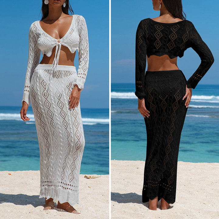 Damen Strick-Maxi-Set mit verstellbarem Bund und Schleifenverschluss Skjora