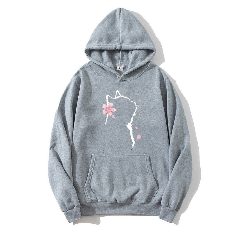 Dame hettegenser med blomstermotiv av katt Skjora
