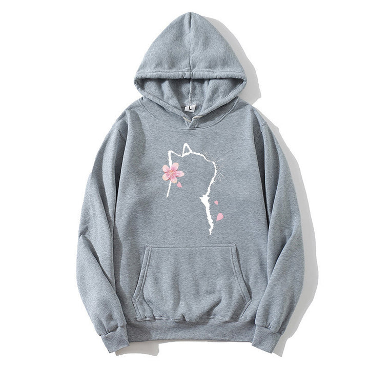 Dame hettegenser med blomstermotiv av katt Skjora