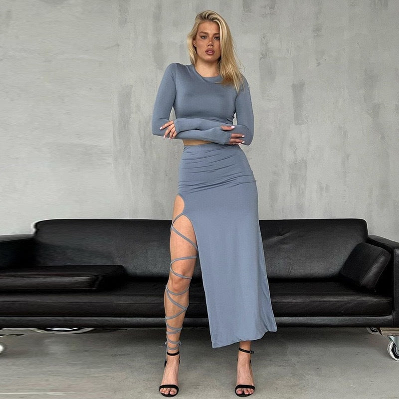 Damer Elegant Crop-Top med asymmetrisk skjørt og raffinert ben-splitt Skjora