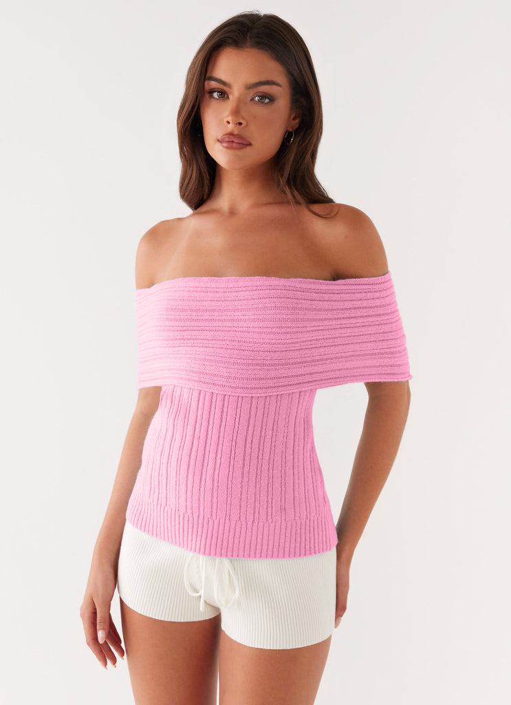 Dame Off-Shoulder Strikketop med Ribbstruktur Skjora