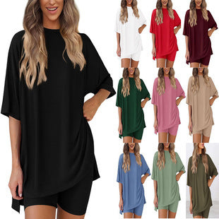 Damer Løst Lounge-set med oversized topp og korte bukser Skjora
