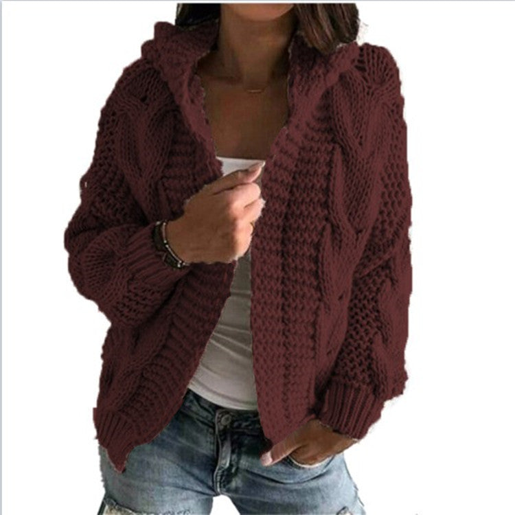 Kvinnenes chunky strikket cardigan med hette og dype lommer Skjora