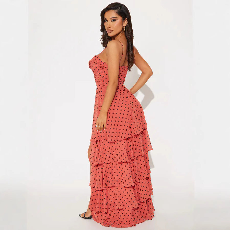 Damen Lekker Polka-Dots Maxikjole med asymmetrisk skjørt og florale detaljer Skjora