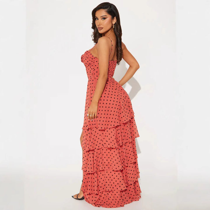 Damen Lekker Polka-Dots Maxikjole med asymmetrisk skjørt og florale detaljer Skjora
