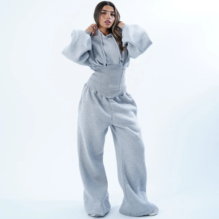 Dame Oversized Hoodie og Vide Bukser Sett Skjora