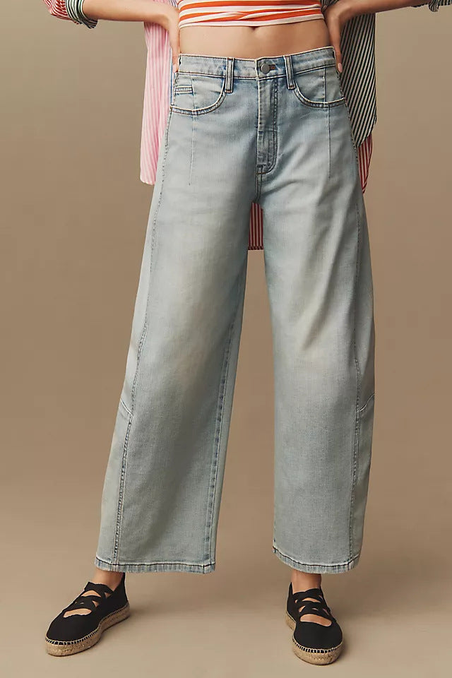 Dame baggy denimbukser i moderne snitt med høy midje Skjora