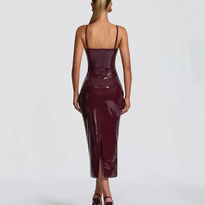 Kvinne bodycon kjole med stroppeløs design og glanset overflate Skjora