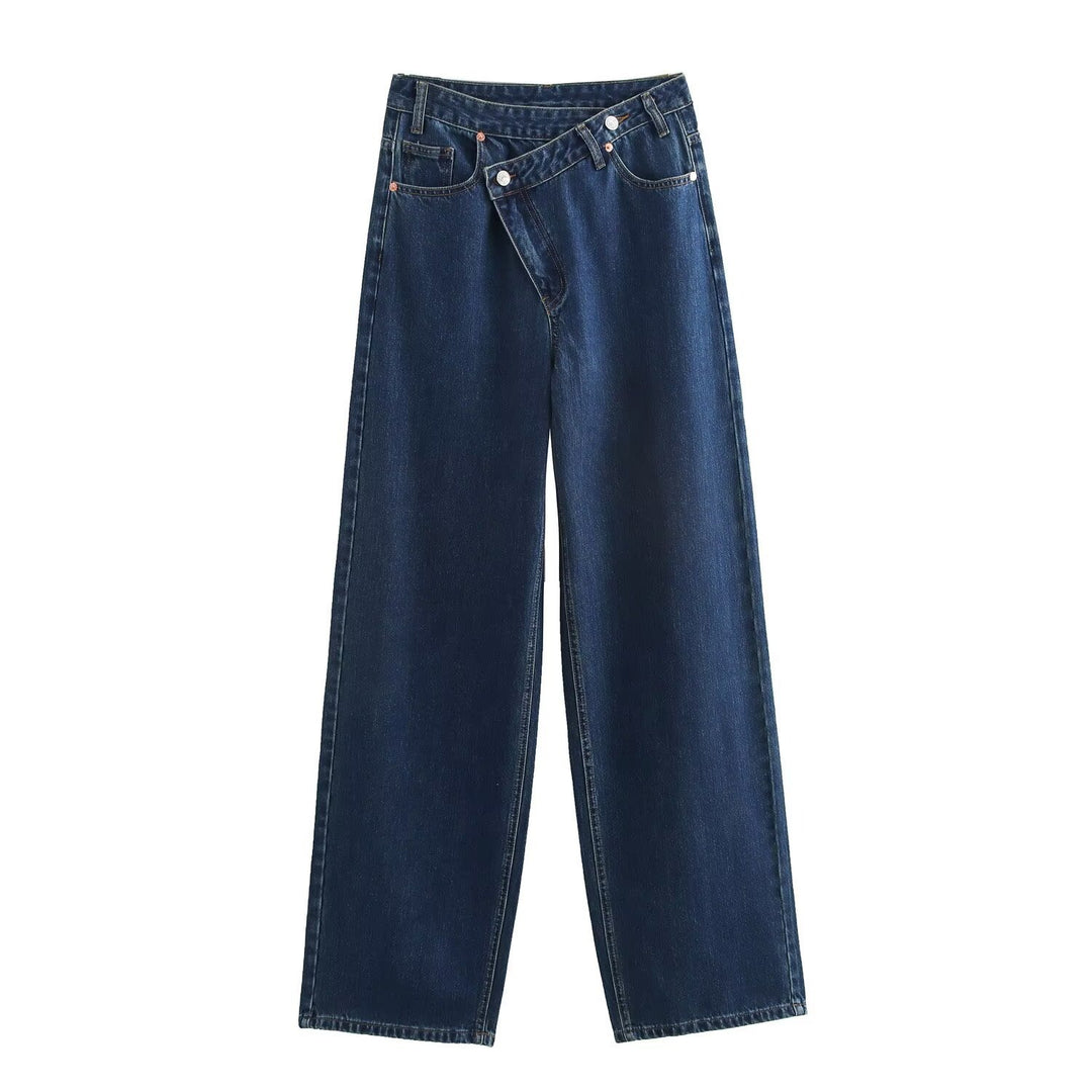 Damer løstsittende jeans med asymmetrisk knapplukking og høy midje Skjora