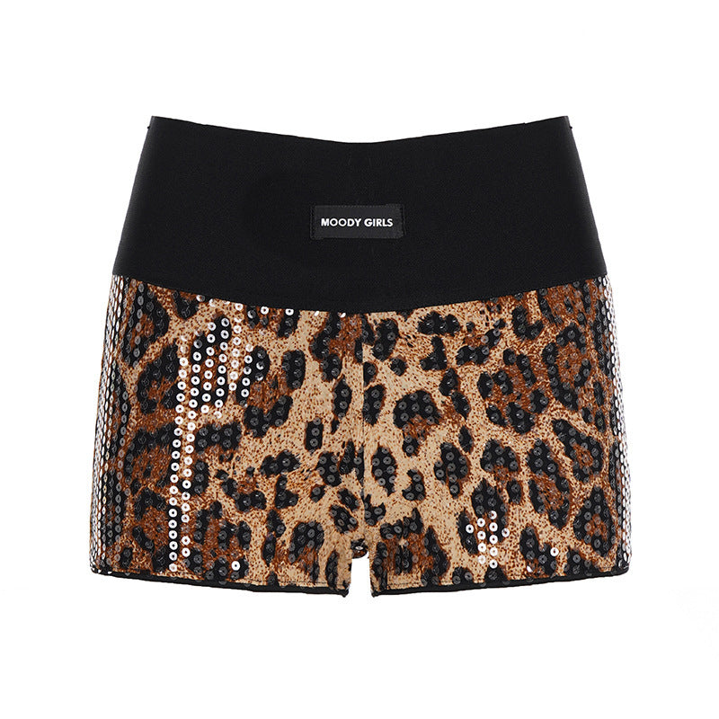 Damer Glitrende Leopardsjorts med elastisk liv og stilig design Skjora